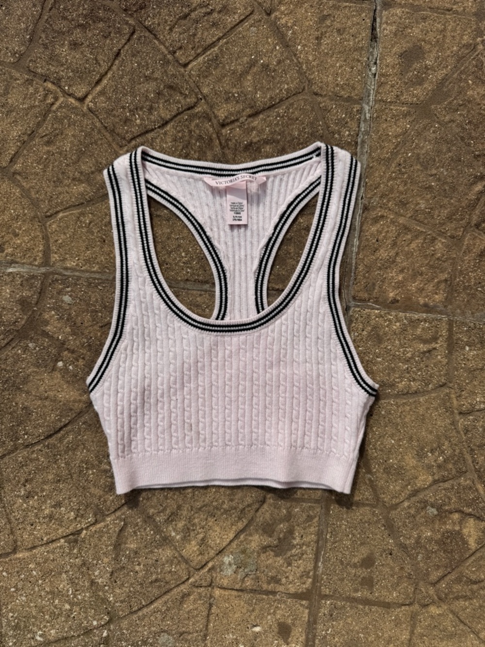 Victoria's Secret Pink Ribbed Racerback Cropped Tank with Black-Trim